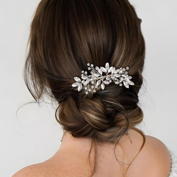 Bride Silver Wedding Comb with Crystal Rhinestone Bridal Sparkly Gem Piece for W - Picture 4 of 8